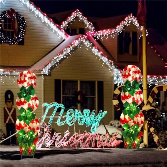Christmas Peppermint Candy Decorations 44 Inch Xmas Yard Signs w LED - Picture 6 of 7